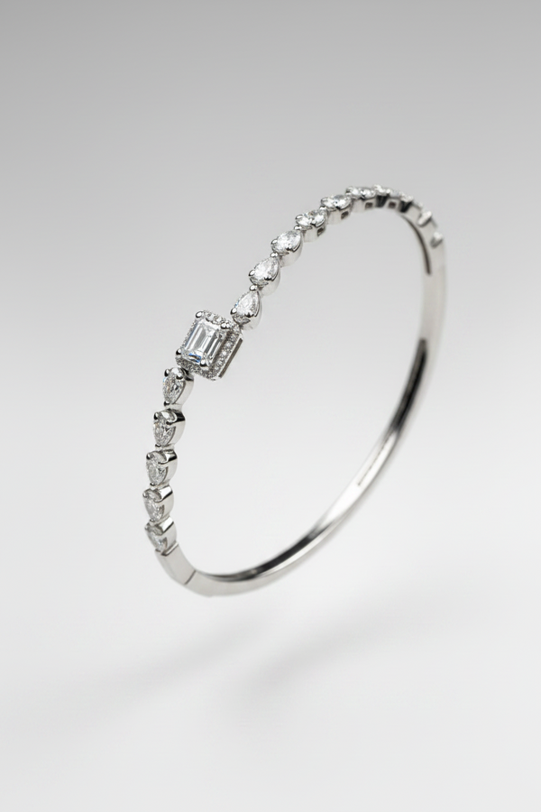 The Elara Emerald-Cut Halo Bangle