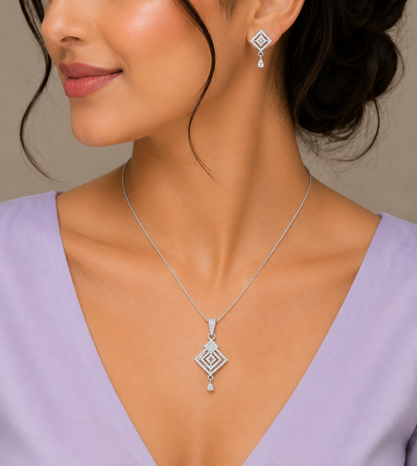 The Geometric Rhombus Drop Necklace Set
