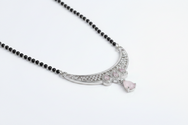 The Crescent Moon Rose Quartz Mangalsutra