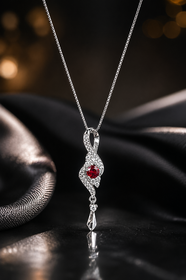 The Crimson Ribbon Drop Pendant