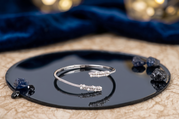 The Lyra Pearl & Pavé Bypass Bangle