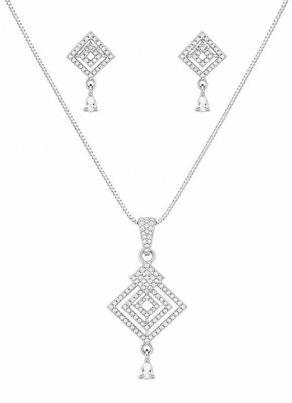The Geometric Rhombus Drop Necklace Set