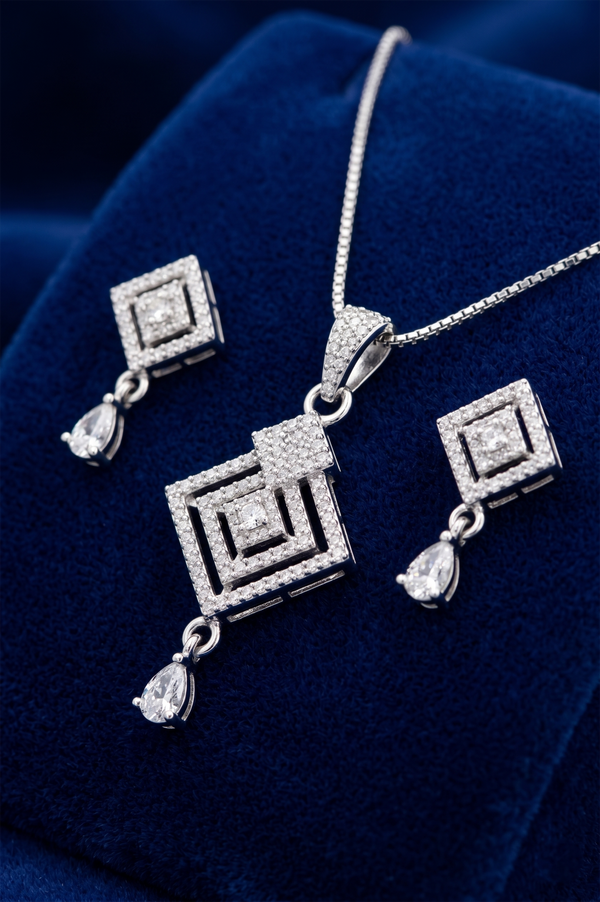 The Geometric Rhombus Drop Necklace Set