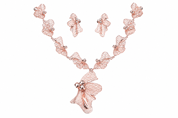 The Rose Gold Butterfly Filigree Necklace Set