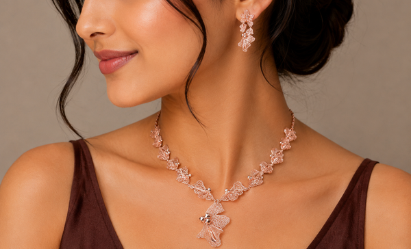 The Rose Gold Butterfly Filigree Necklace Set