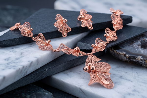 The Rose Gold Butterfly Filigree Necklace Set