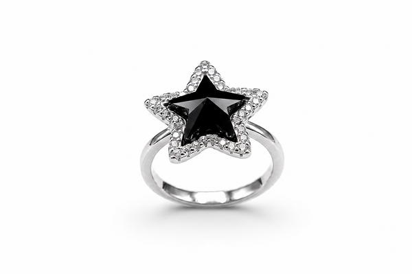Midnight Star Halo Ring in Sterling Silver