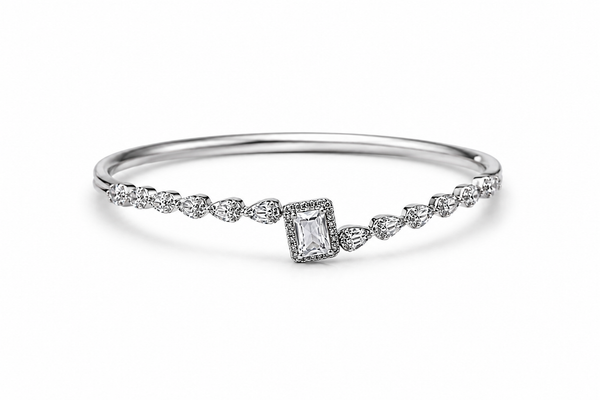 The Elara Emerald-Cut Halo Bangle