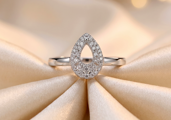 Teardrop Halo Silver Ring