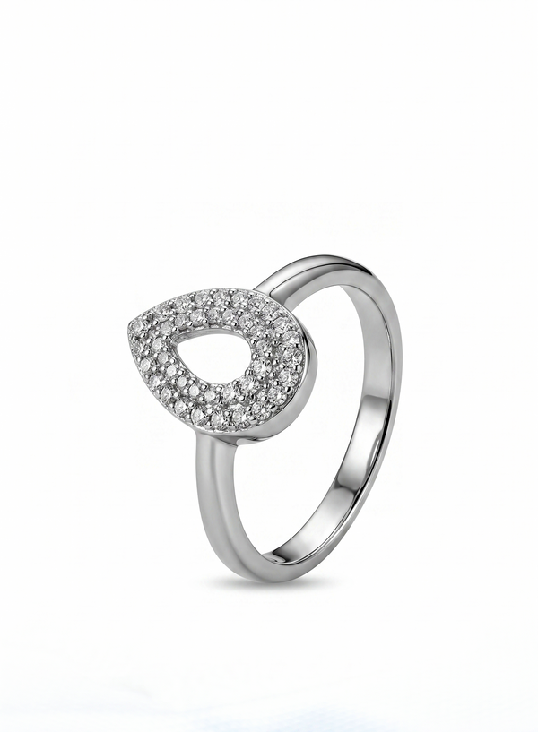 Teardrop Halo Silver Ring