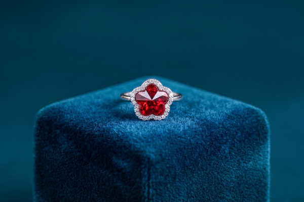 Ruby Blossom Halo Ring in Sterling Silver