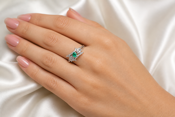 Emerald Whisper Halo Ring